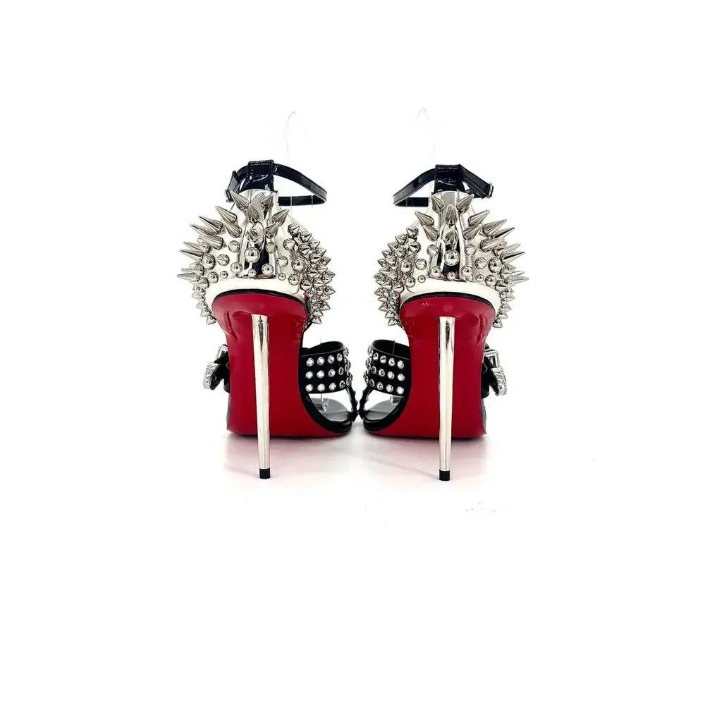 Christian Louboutin Wosandal Pic 100 Silver Spike High Heel Sandals 38.5